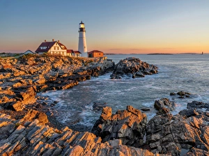 Rocky Coast Prints: Portland Head Lighthouse, Cape Elizabeth, Sunrise Portland Maine, New England, USA