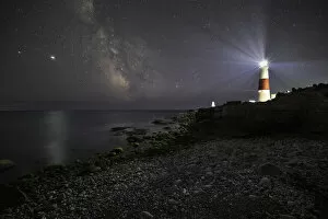 Images Dated 17th February 2021: Portland Bill Lighthouse at night with the Milky Way, Isle of Portland