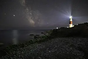Portland Bill Lighthouse at night with the Milky Way, Isle of Portland