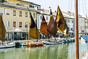 Emilia Prints: Porto Canale Leonardesco, Port in Emilia Romagna with typical sailing boats