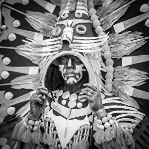 Head Dress Prints: Portrait of Ati-atihan festival participant, Kalibo, Aklan, Western Visayas, Philippines