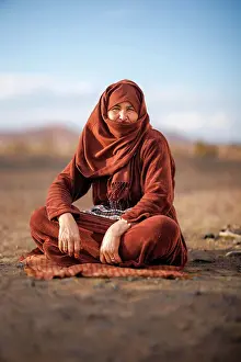 Nomadic Prints: Portrait of a Berber lady, Sahara Desert, Erg Chebbi, Merzouga, Morocco