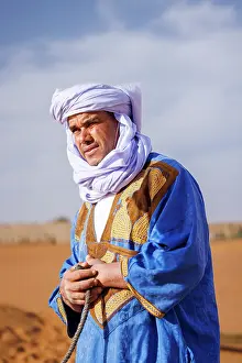 Indigenous Person Prints: Portrait of a Berber man in the Sahara Desert, Erg Chebbi, Merzouga, Morocco