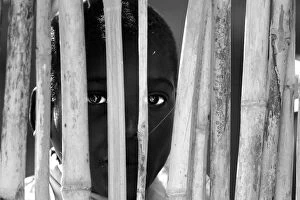 Portrait of a boy behind the fence. Malawi, Africa