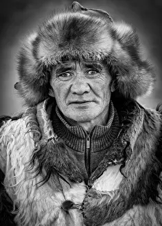Western Mongolia Prints: Portrait of a Kazakh Eagle Hunter, Western Mongolia, Asia