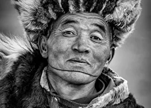 Western Mongolia Prints: Portrait of a Kazakh Eagle Hunter, Western Mongolia, Asia