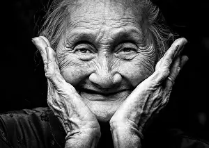 B And W Prints: Portrait of an old lady Hoi An, Central Vietnam, Asia