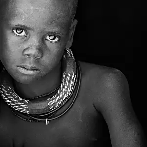 B And W Prints: Portrait of a young Himba boy, Kaokoland, Namibia, Africa