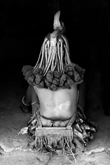 B And W Prints: Portrait of a young Himba woman showing braided hair, Kaokoland, , Namibia, Africa
