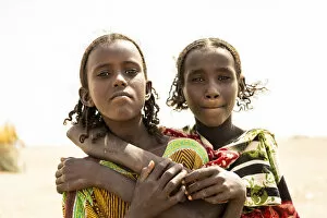 Afar Region Collection: Portrait of young sisters girls with braids, Asaita, Afar Region, Ethiopia, Africa
