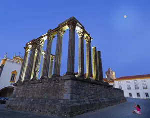 Roman Ruins Prints: Portugal, Alentejo, Evora, Roman temple of Diana at dusk (MR)