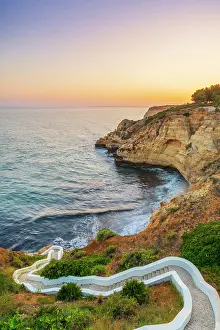 Cove Prints: Portugal, Algarve, Lagoa, Carvoeori, Steps leading to sea at dusk