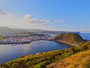 Faial Prints: Portugal, Azores, Faial, Horta, View of the city, Porto Pim and Monte Queimado