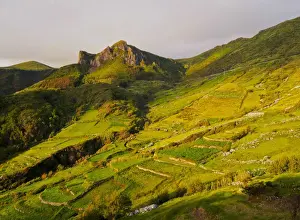 Flores Prints: Portugal, Azores, Flores, Landscape of the island with Rocha dos Bordoes viewed