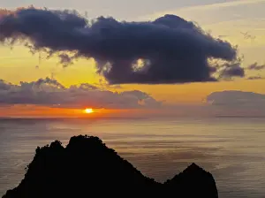 Flores Prints: Portugal, Azores, Flores, Sunset viewed from the road near Lajedo