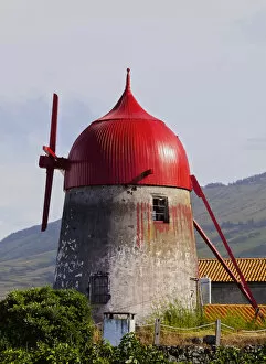 Portugal, Azores, Graciosa, Sao Mateus da Praia, Traditional windmill in Praia