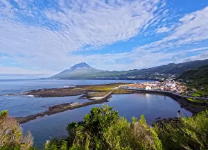 Acores Gallery: Portugal, Azores, Pico, Lajes do Pico, View of Lajes with Pico Mountain in the background