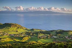 Images Dated 31st October 2017: Portugal, Azores, Sao Jorge Island, Pico da Velha, elevated landscape view, sunset