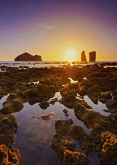 Macaronesia Prints: Portugal, Azores, Sao Miguel, Mosteiros, Sunset over the rocks Ilheus dos Mosteiros