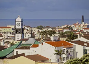 Portugal, Azores, Sao Miguel, Ponta Delgada, Elevated view of the Old Town