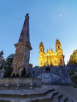 Portugese Culture Prints: Portugal, Douro, Lamego, Nossa Senhora dos Remedios sanctuary at dusk