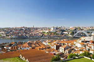 Ribeira Prints: Portugal, Douro Litoral, Porto. The view towards the old town of Porto and the Ribeira