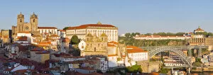 Portugal, Douro Litoral, Porto. Panoramic view of Se Cathedral and Dom Luis I Bridge