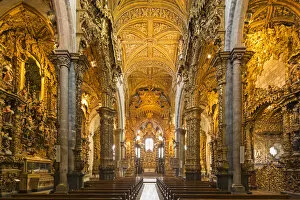 Portugal, Douro Litoral, Porto. The stunning Baroque gilt wood carvings of Igreja