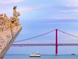 Suspension Bridge Prints: Portugal, Lisbon, Belem, Monument to the Discoveries (Padrao dos Descobrimentos