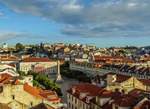 Portugal, Lisbon, Elevated view of the Pedro IV Square