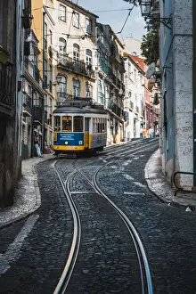 Portugal, Lisbon. The famous touristy line 28 of the Lisbon tramway in Alafama district