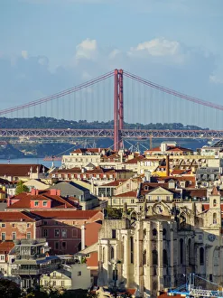 Images Dated 19th January 2017: Portugal, Lisbon, Miradouro da Graca, View towards the Carmo Convent and the 25 de