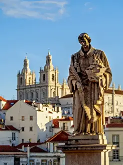 Sao Vicente Prints: Portugal, Lisbon, Statue of Sao Vicente and the Monastery of Sao Vicente de Fora