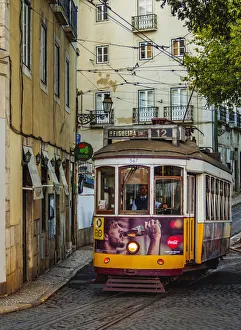 Portugal, Lisbon, Typical tram in Alfama