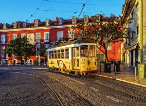 Portugal, Lisbon, Typical tram in Alfama