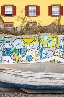 Street Art Prints: Portugal, Madeira, Funchal, Painted doors in Rue Da Santa Maria
