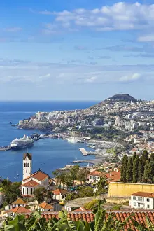 Portugal, Madeira, Funchal, View of Sao Goncalo Church overlooking Funchal harbour
