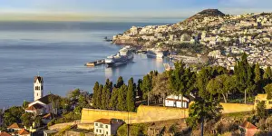 Portugal, Madeira, Funchal, View of Sao Goncalo Church overlooking Funchal harbour