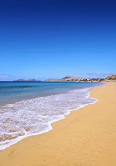 Portugal, Madeira Islands, Porto Santo, Vila Baleira, view of the sandy beach of Porto