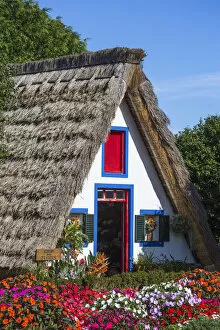 Portugal, Madeira, Santana, Traditional hous with steep, triangular-shaped thatched roof