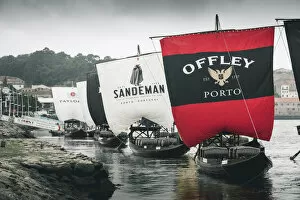 Images Dated 18th July 2018: Portugal, Norte region, Porto (Oporto). Sailing boats showing porto wine brand names