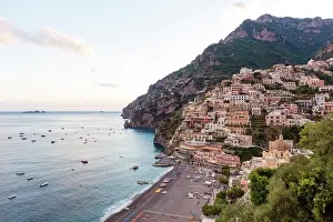 Positano Prints: Positano at dusk, Amalfi Coast, Salerno Province, Campania, Italy
