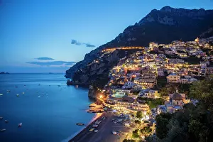 Positano Prints: Positano at twilight, Amalfi Coast, Salerno Province, Campania, Italy