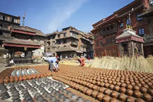 Pottery Prints: Potters Square, Bhaktapur (UNESCO World Heritage Site), Kathmandu Valley, Nepal
