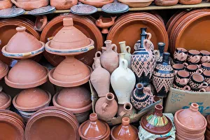 Ceramic Prints: Pottery for sale at stall in medina, Meknes, Morocco