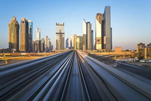 Images Dated 16th December 2015: POV on the modern driverless Dubai elevated Rail Metro System, running alongside the