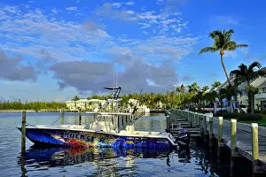 Norbert Eisele Hein Prints: Power boat for deep sea fishing, Hotel Resort Treasure Cay, Abacos Islands, Bahamas