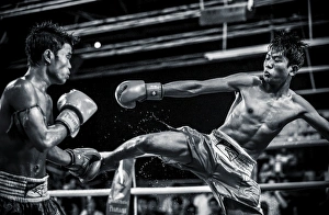 Black And White Prints: Pradal Serey Cambodian Kickboxing, CTN Studio, Phnom Penh, Cambodia, Indochina, Asia