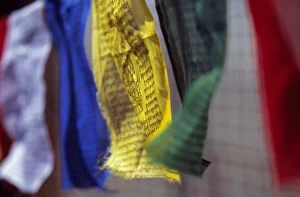 Nepal Collection: Prayer flags alongside the Everest Base Camp