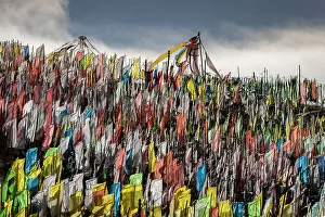 Prayer Flags Prints: Prayer flags on hillside, Songpan, China